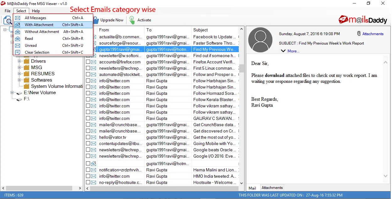 select email category wise