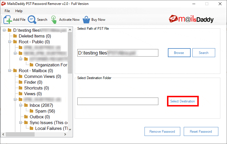 MailsDaddy PST Password Remover Screenshot