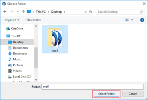 Select folder to export thunderbird to eml