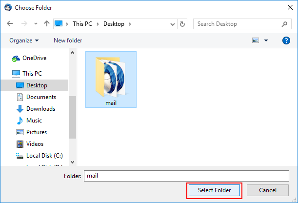 Select folder to export thunderbird to eml