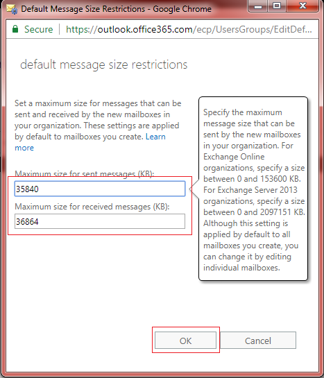 change outlook attachment size limit