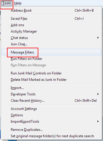 Thunderbird message filter