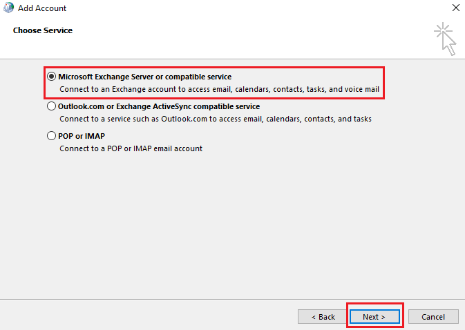 choice service to add account to outlook