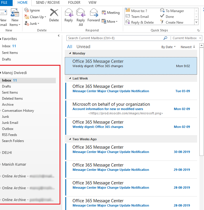 office 365 accounts configures to outlook