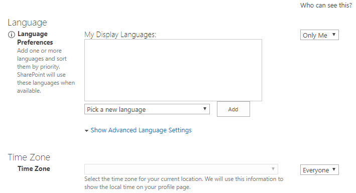 change language and time zone in office 365
