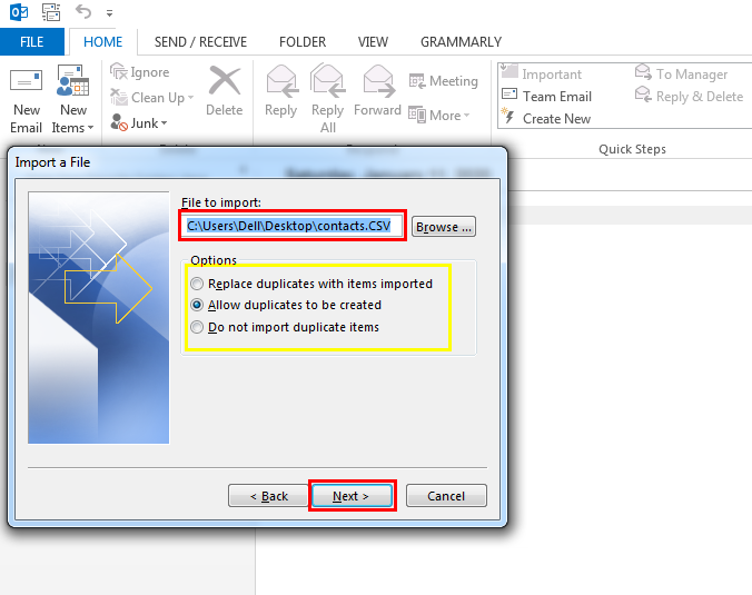 Browse CSV file