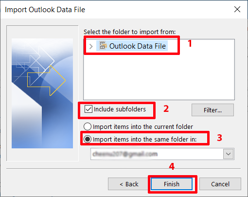 восстановление подходящего файла bak в Outlook