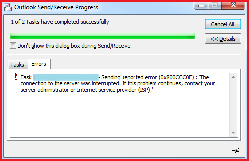 outlook error 0x800ccc0f-1
