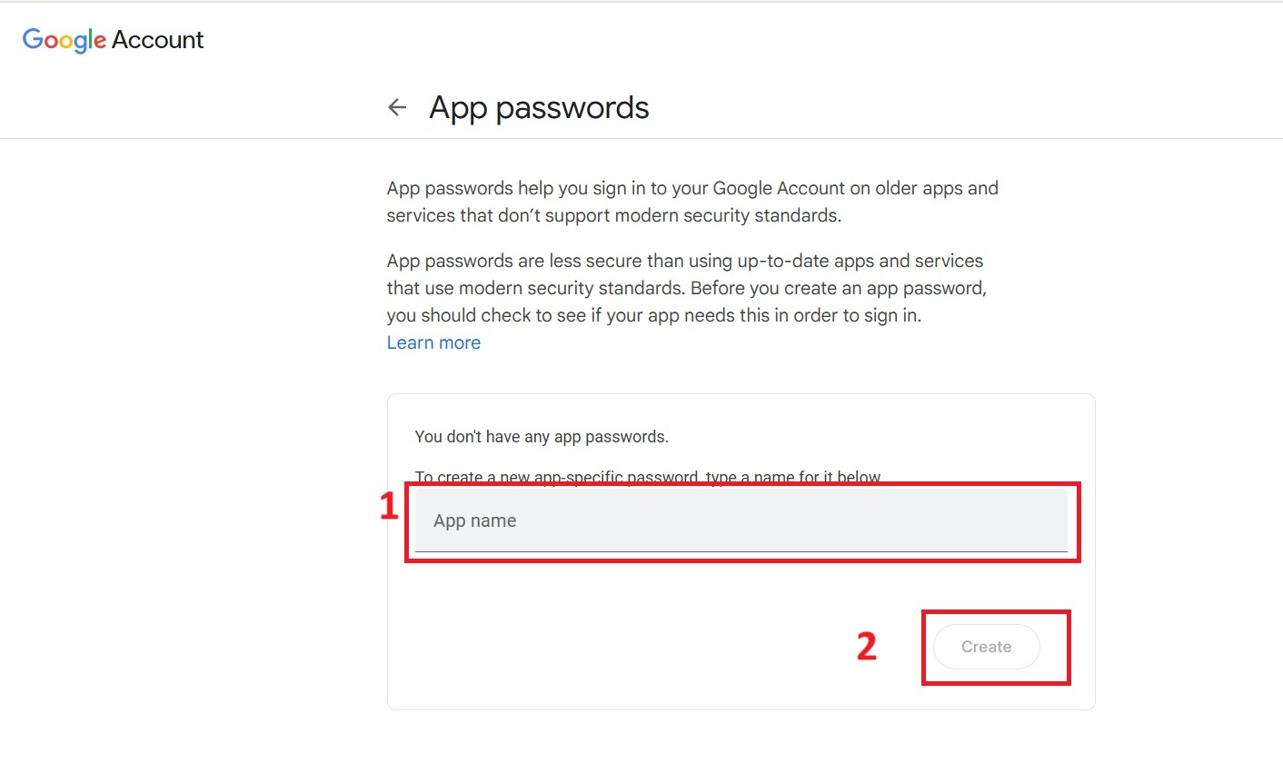 google workspace app password