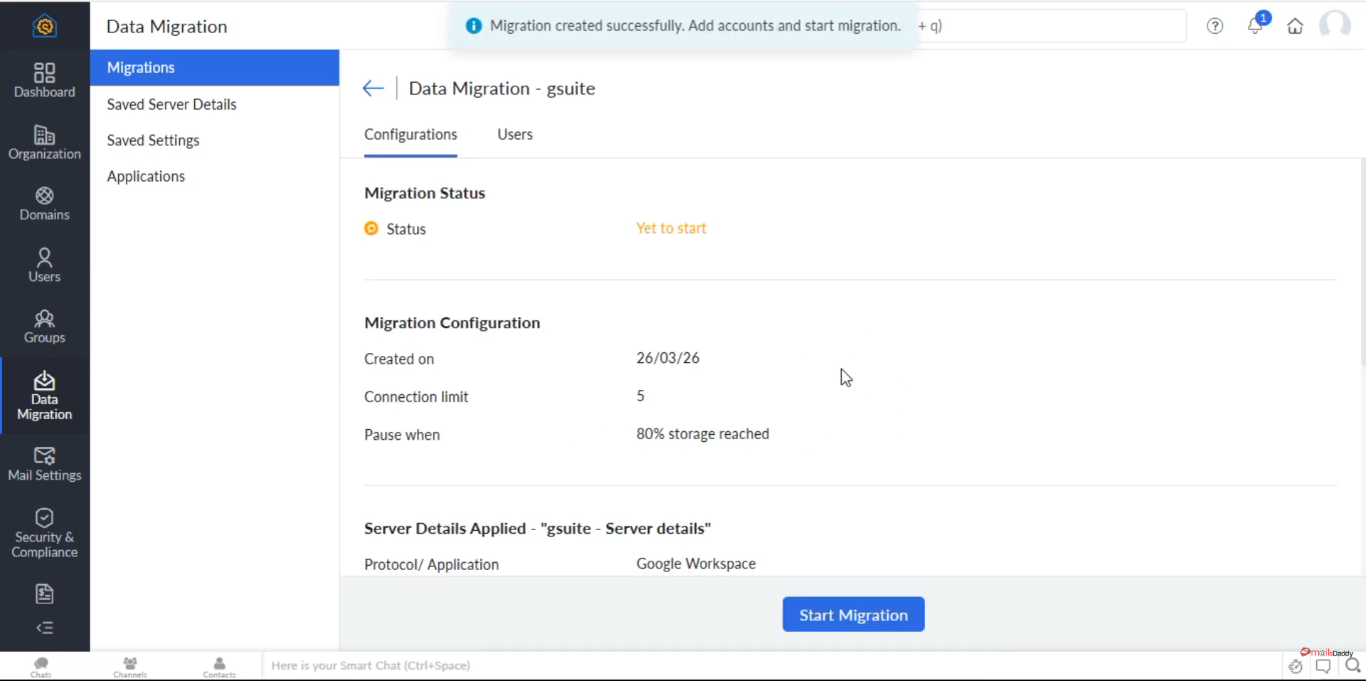 review and start migration