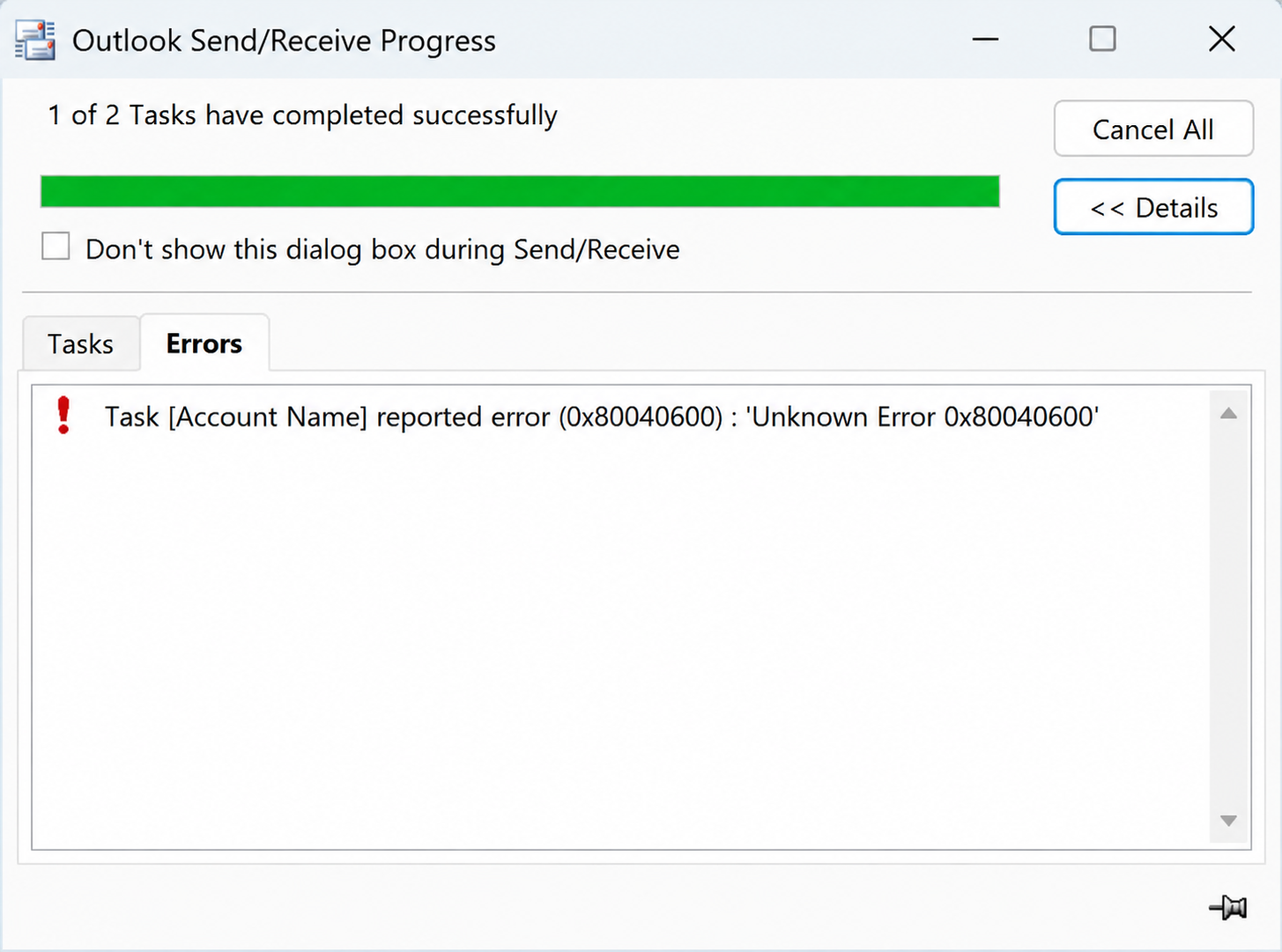 Error 0x80040600