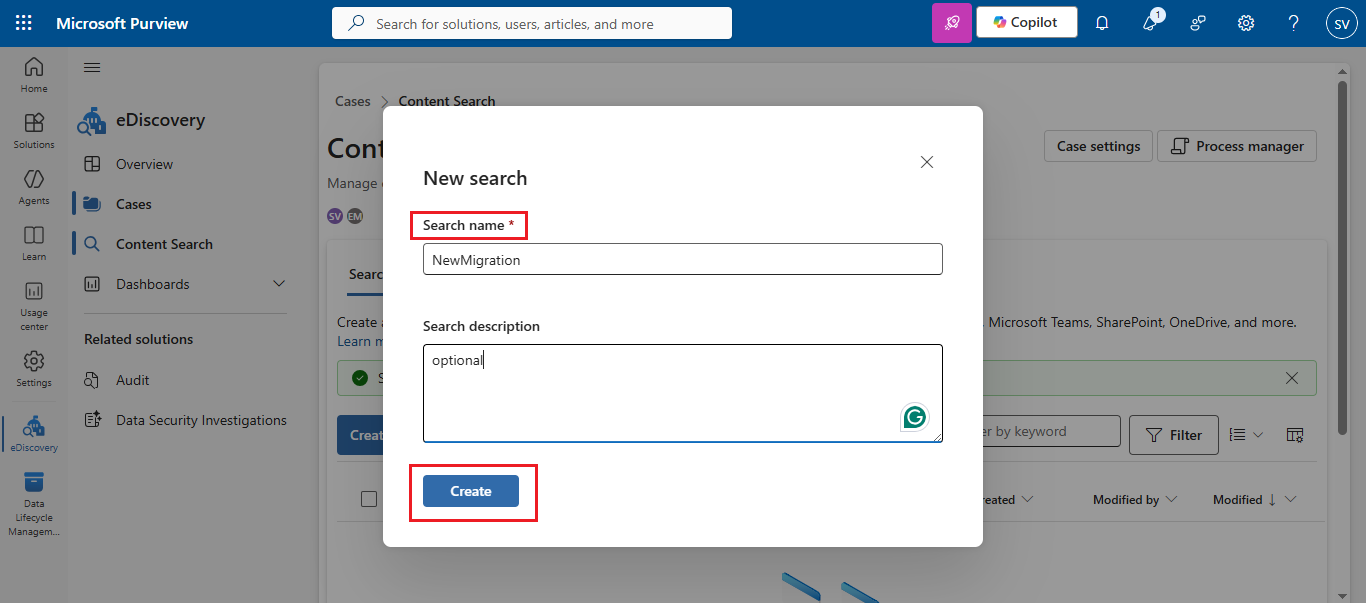 create search