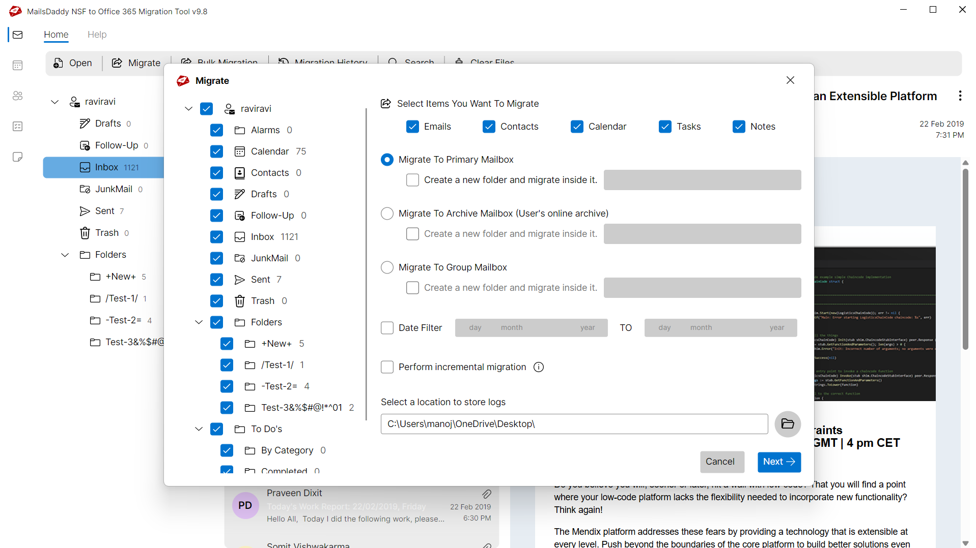 Step 03: Select export options — MailsDaddy Lotus Notes to Office 365 Migration