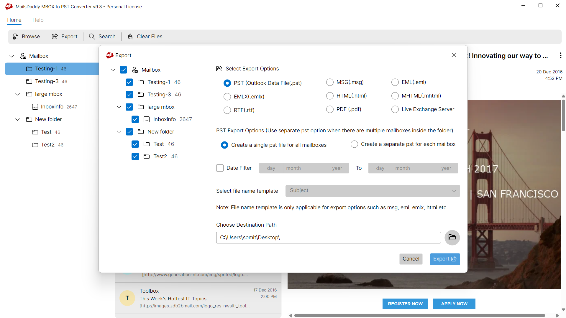 Step 03: Select export options — MailsDaddy Import Gmail to Outlook