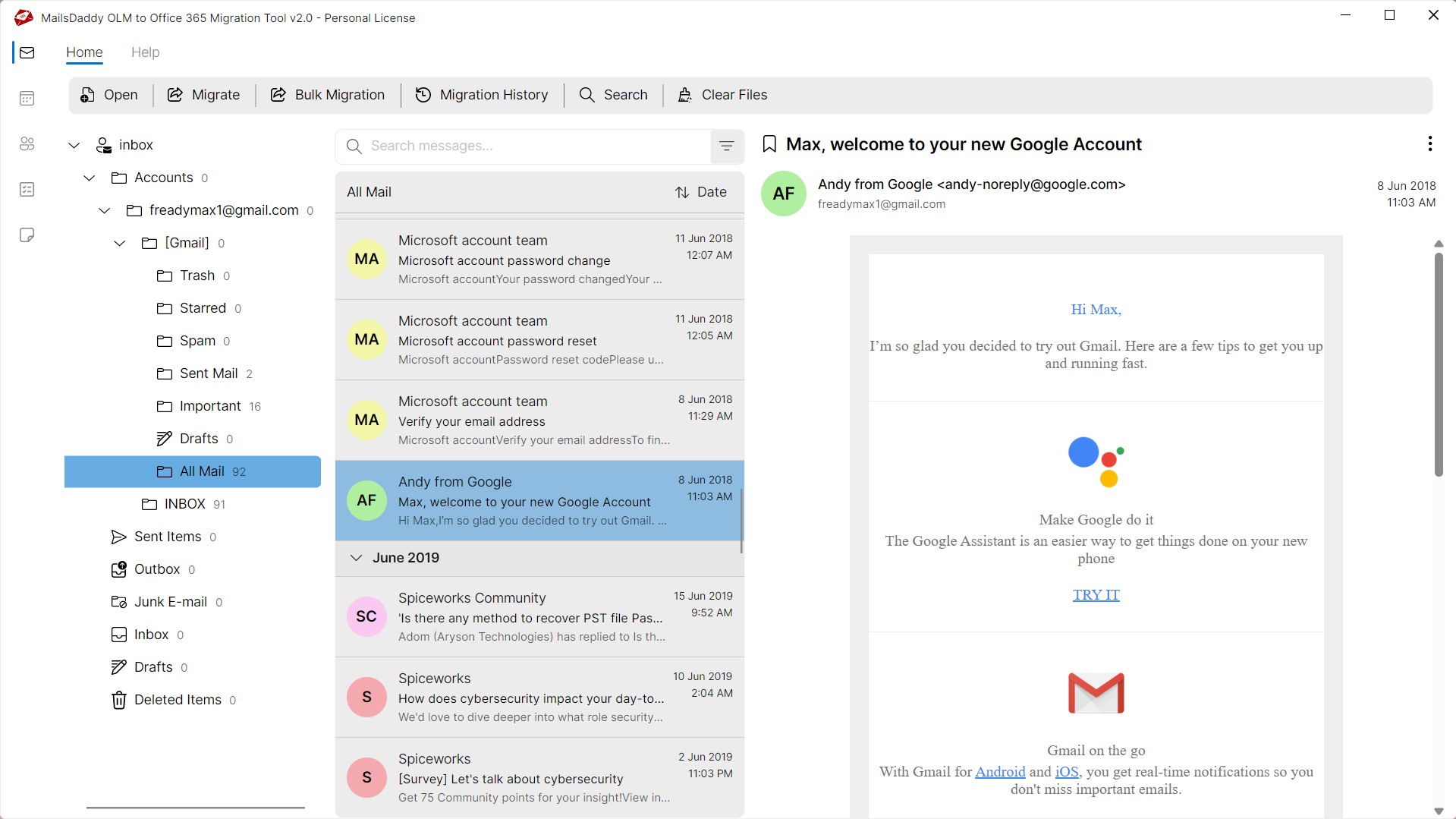 Step 02: Preview file data — MailsDaddy OLM to Office 365 Migration