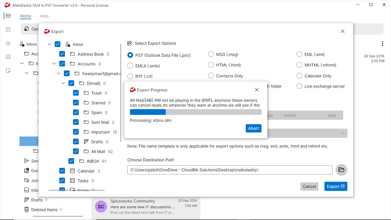 Step 04: Start the export — MailsDaddy OLM to PST Converter