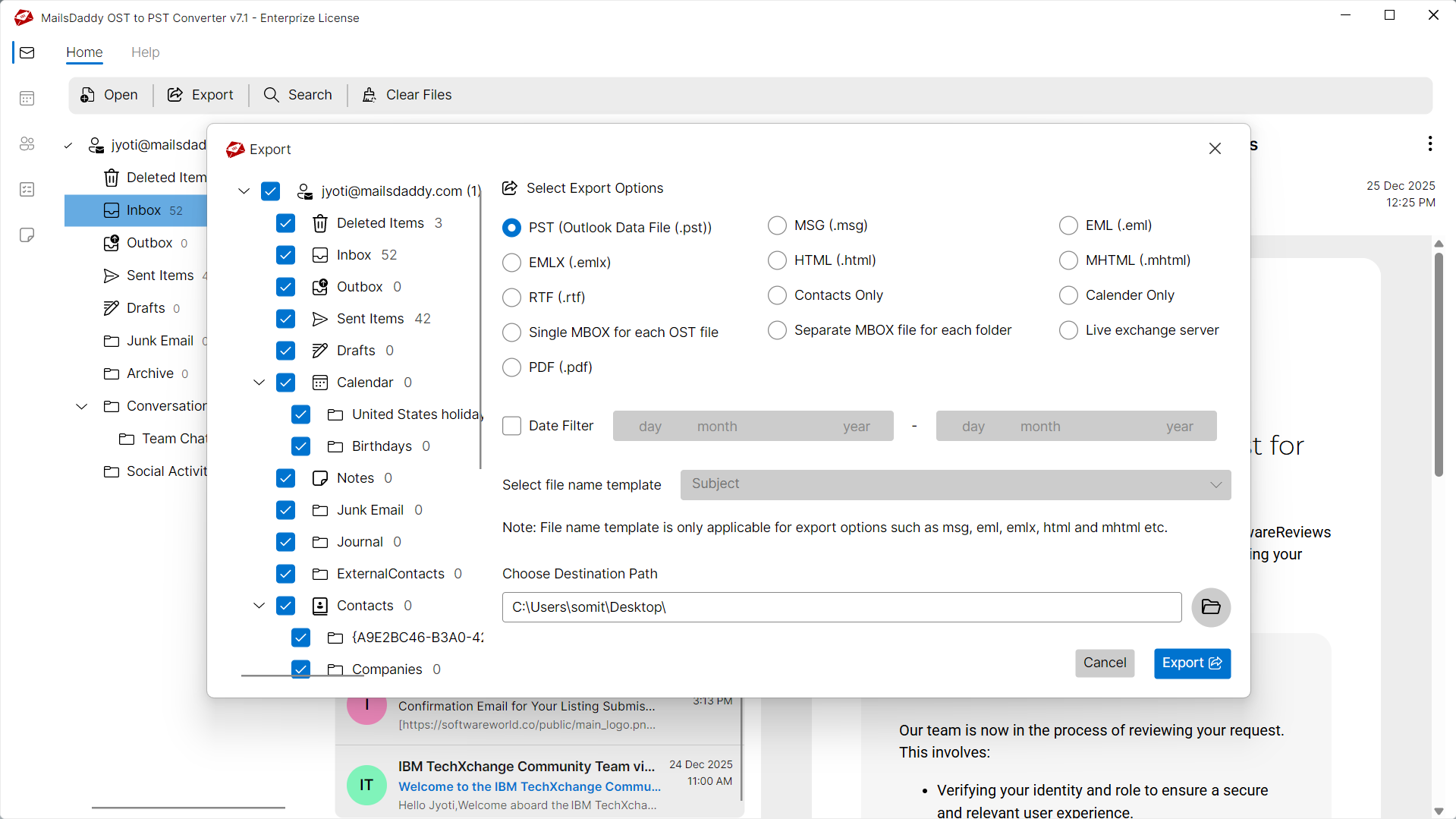 Step 03: Select export options — MailsDaddy Convert OST to HTML Format
