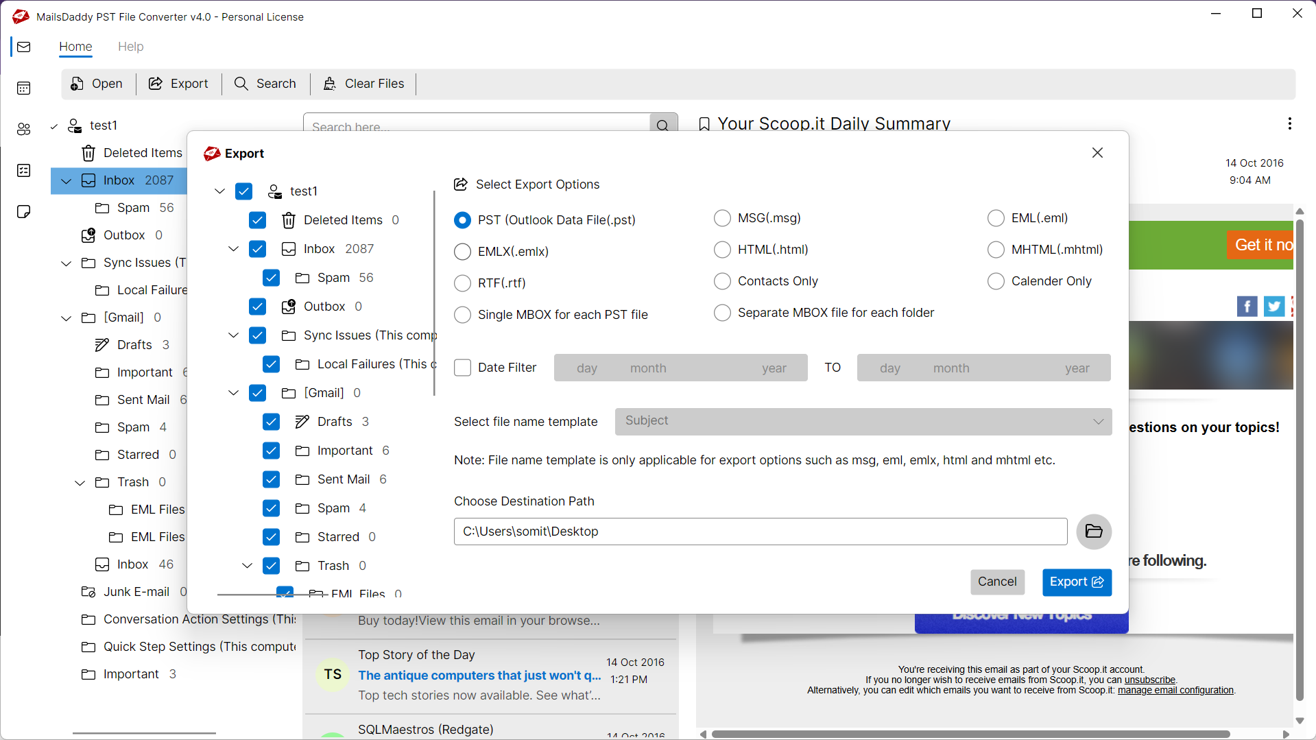 Step 03: Select export options — MailsDaddy Export PST to MSG Files