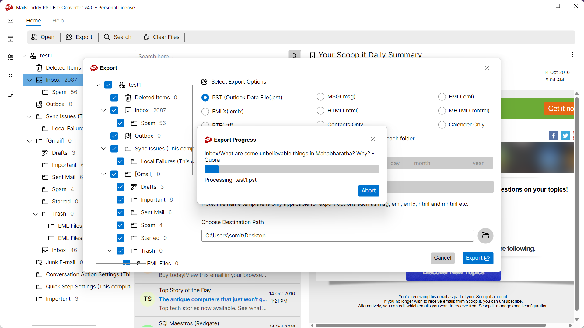 Step 04: Start the export — MailsDaddy Export PST to MSG Files