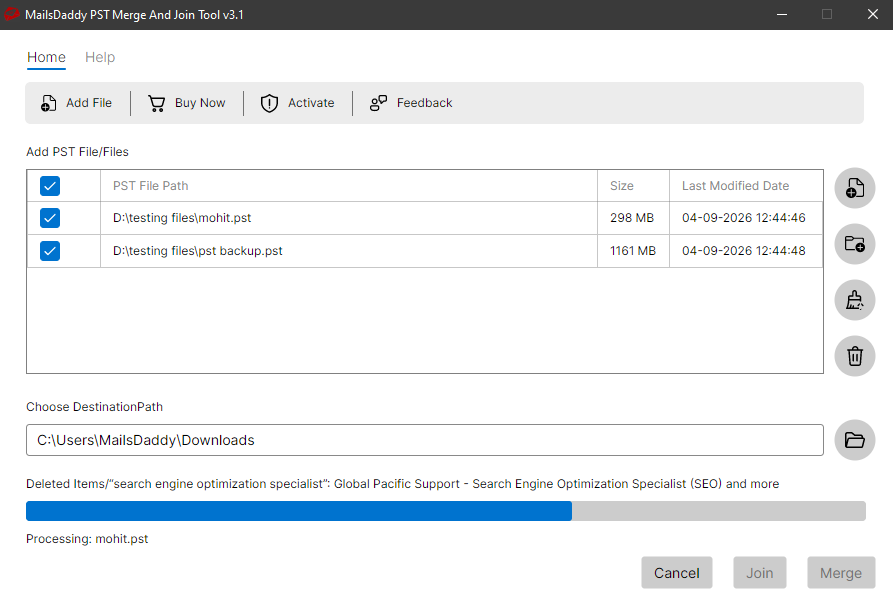 Step 03: Merge/Join the files — MailsDaddy PST Merge and Join Tool