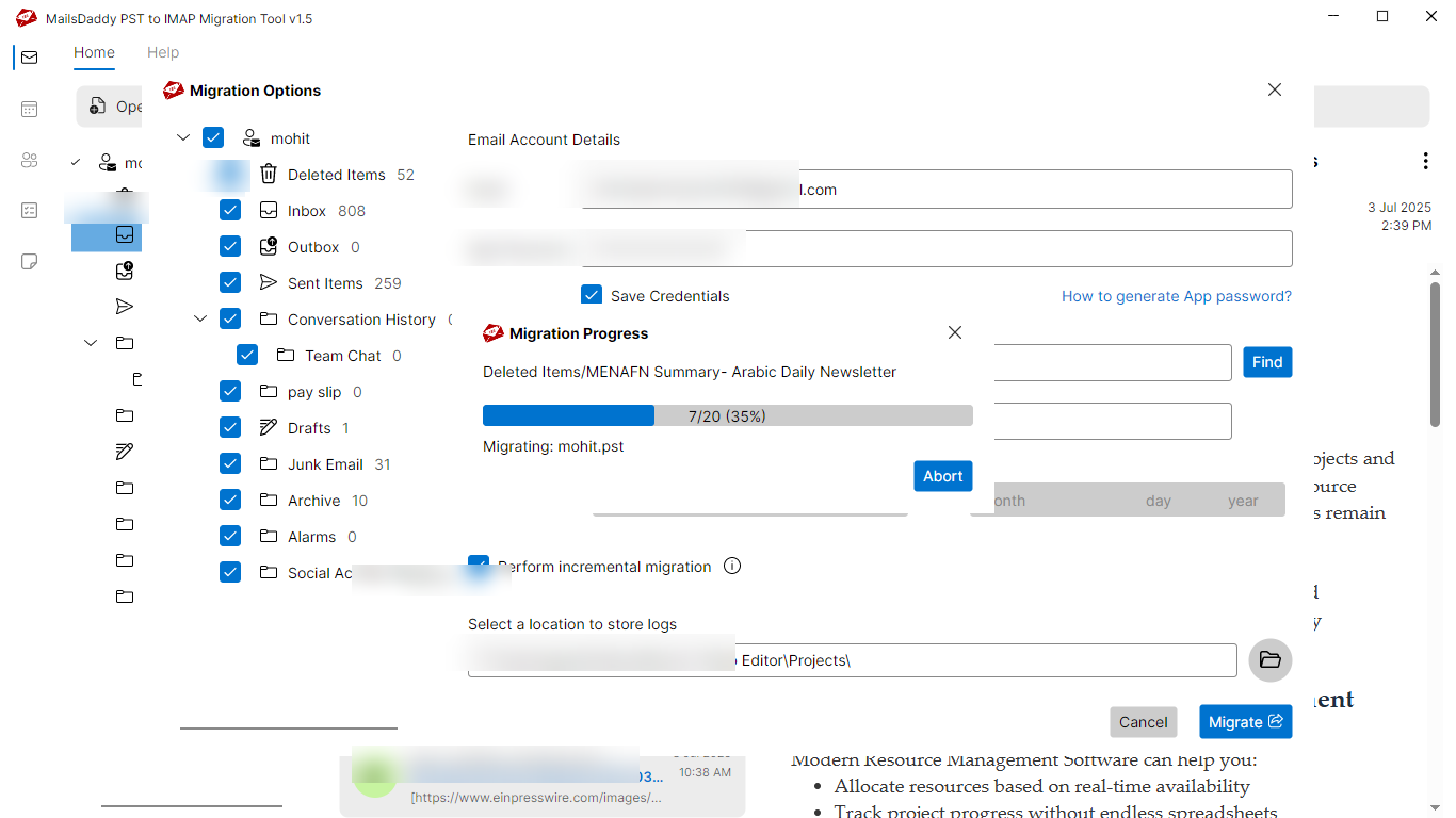 Step 04: Start migration — MailsDaddy PST to IMAP Migration Tool