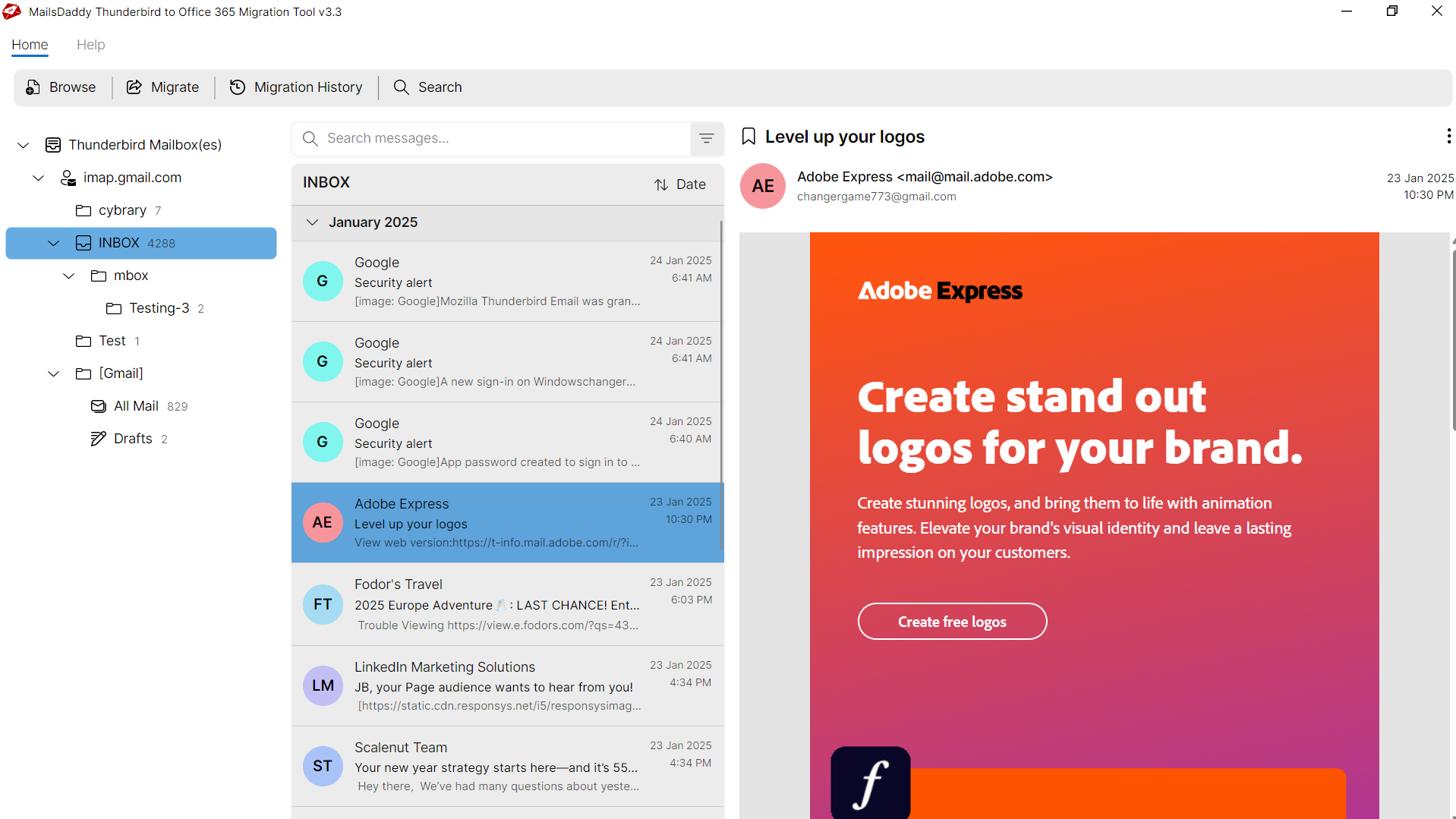 Step 02: Preview file data — MailsDaddy Thunderbird to Office 365 Migration