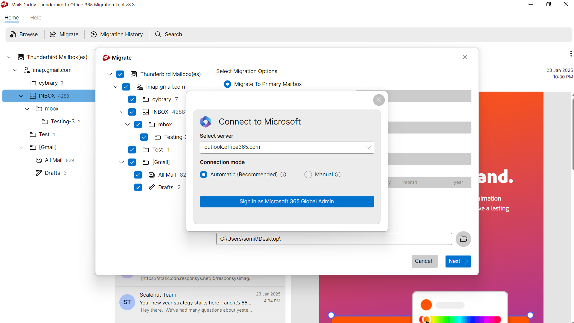 Step 04: Connect to Microsoft — MailsDaddy Thunderbird to Office 365 Migration