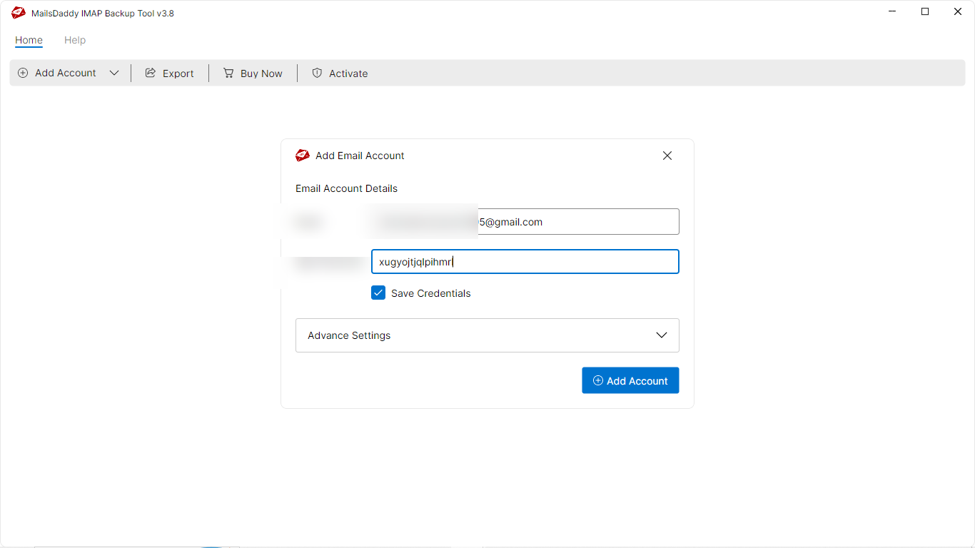Step 02: Login Using IMAP Credentials — MailsDaddy ZohoMail Backup Tool