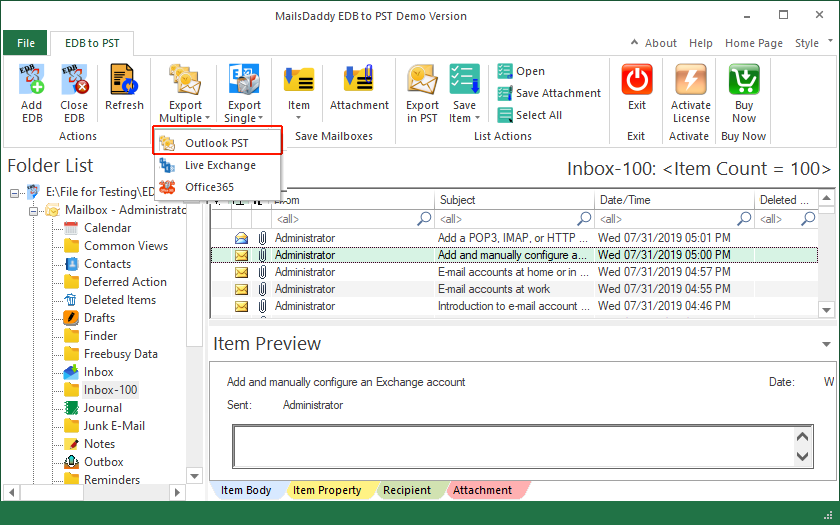 preview and export edb to pst