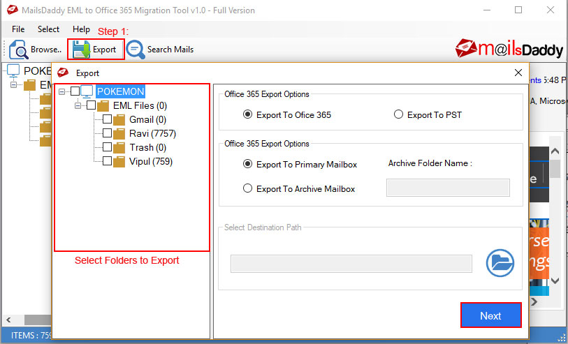 export bulk eml to office 365