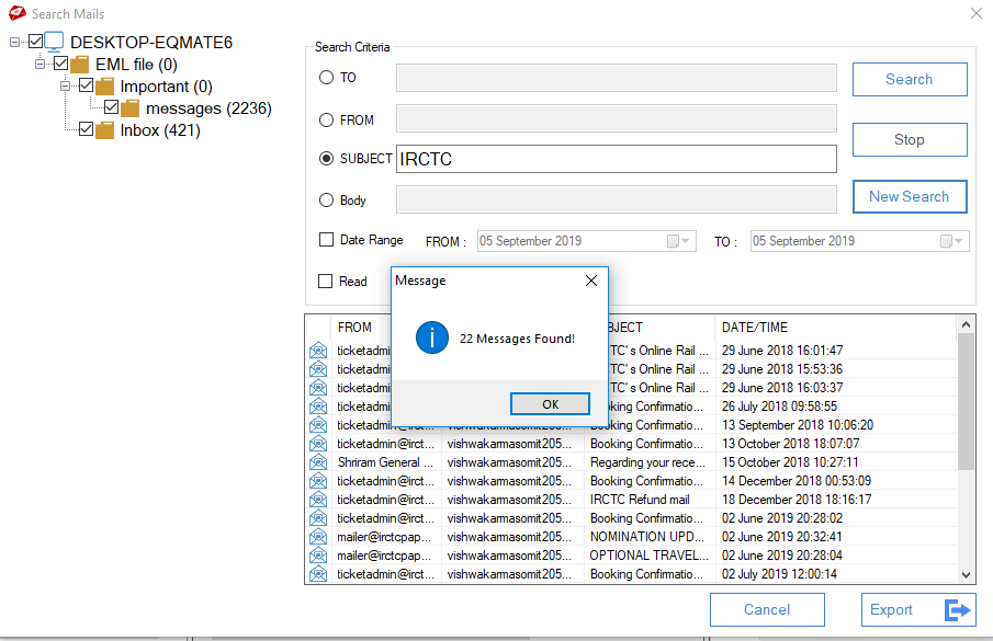 search mail window