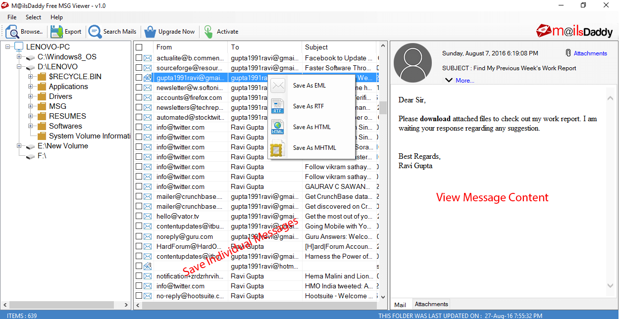 save single email