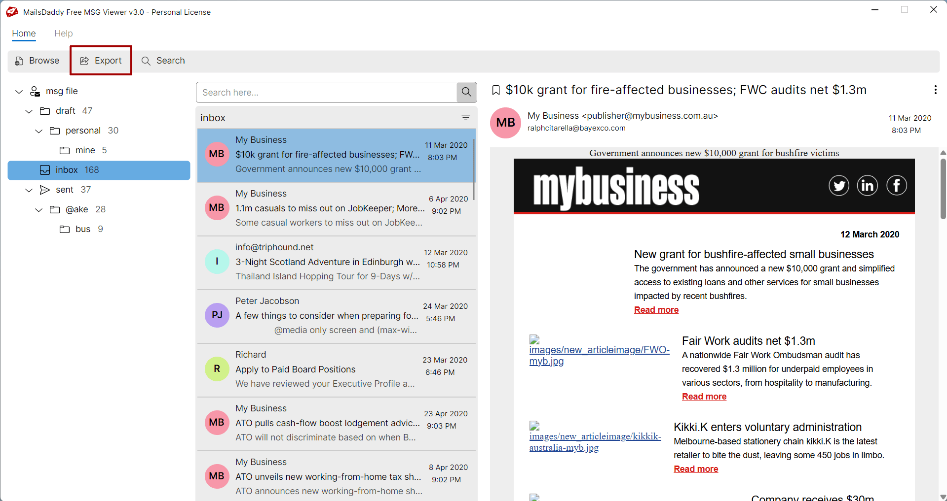 select email category wise