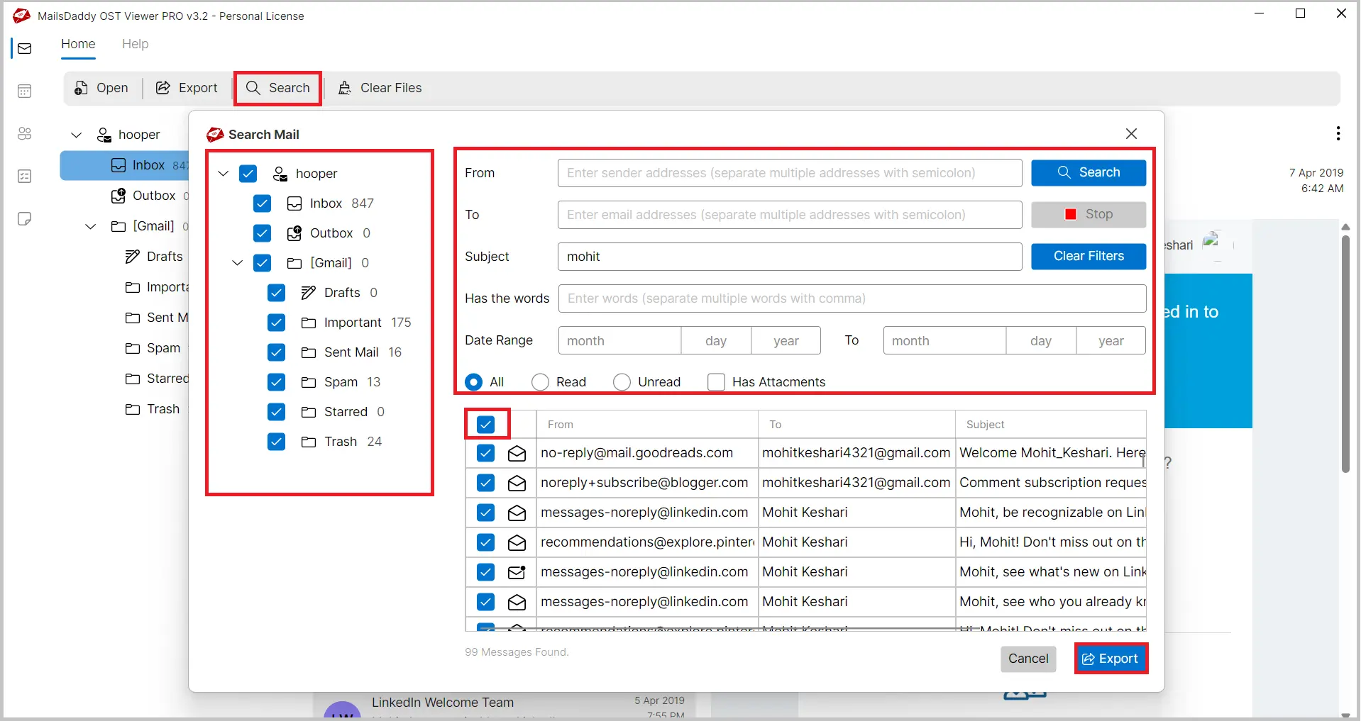search mail window