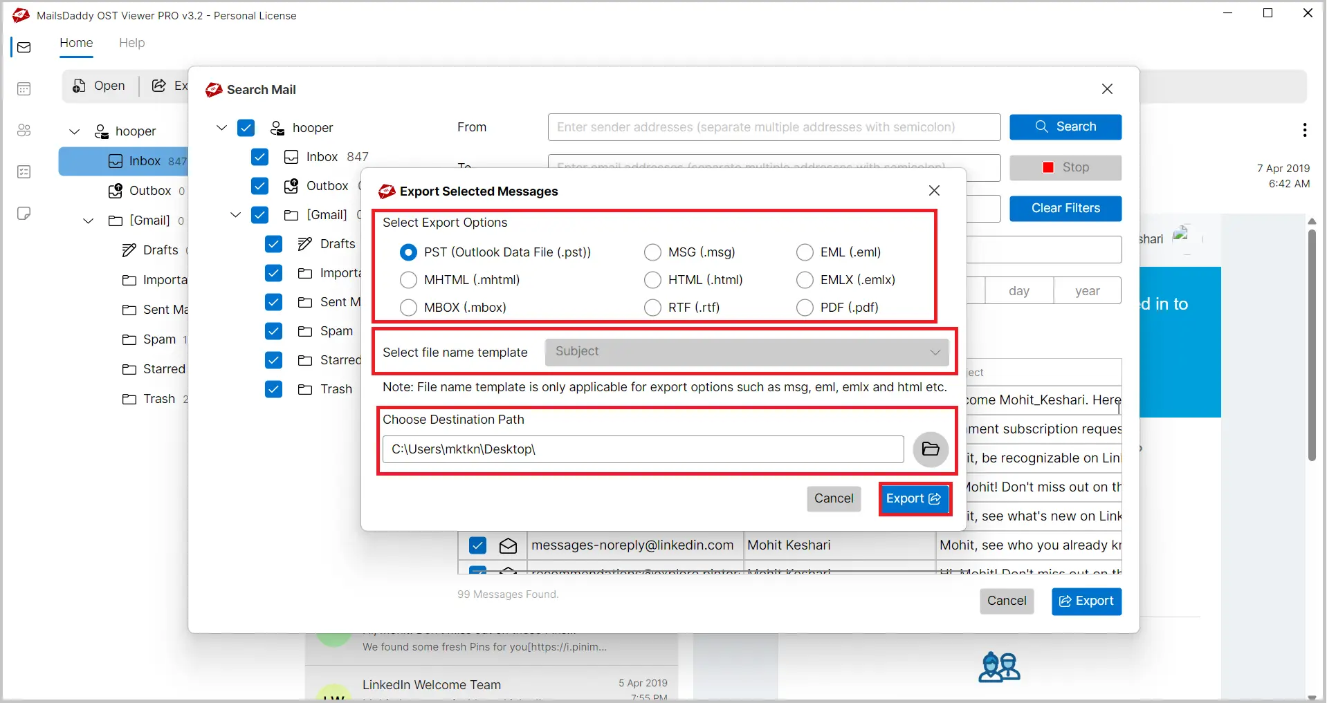 export options