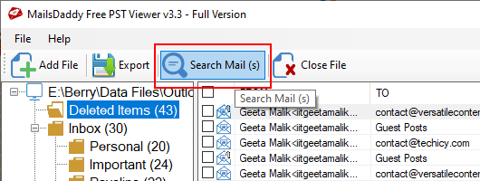 search mail window