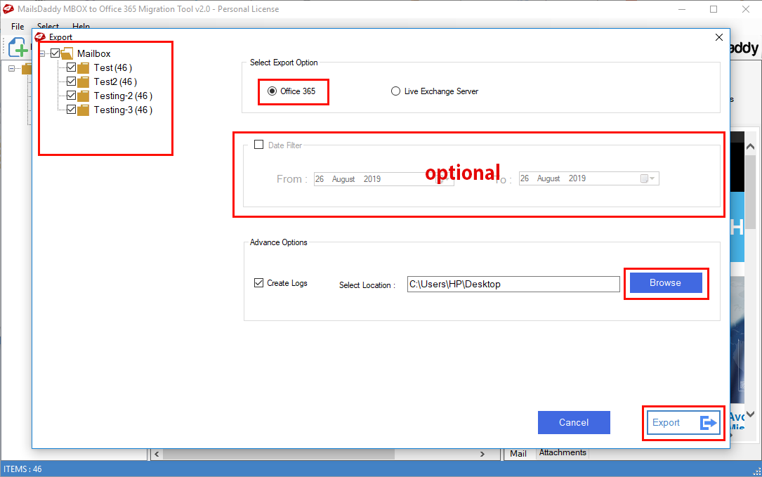 Upload MBOX data to Office 365 mailbox