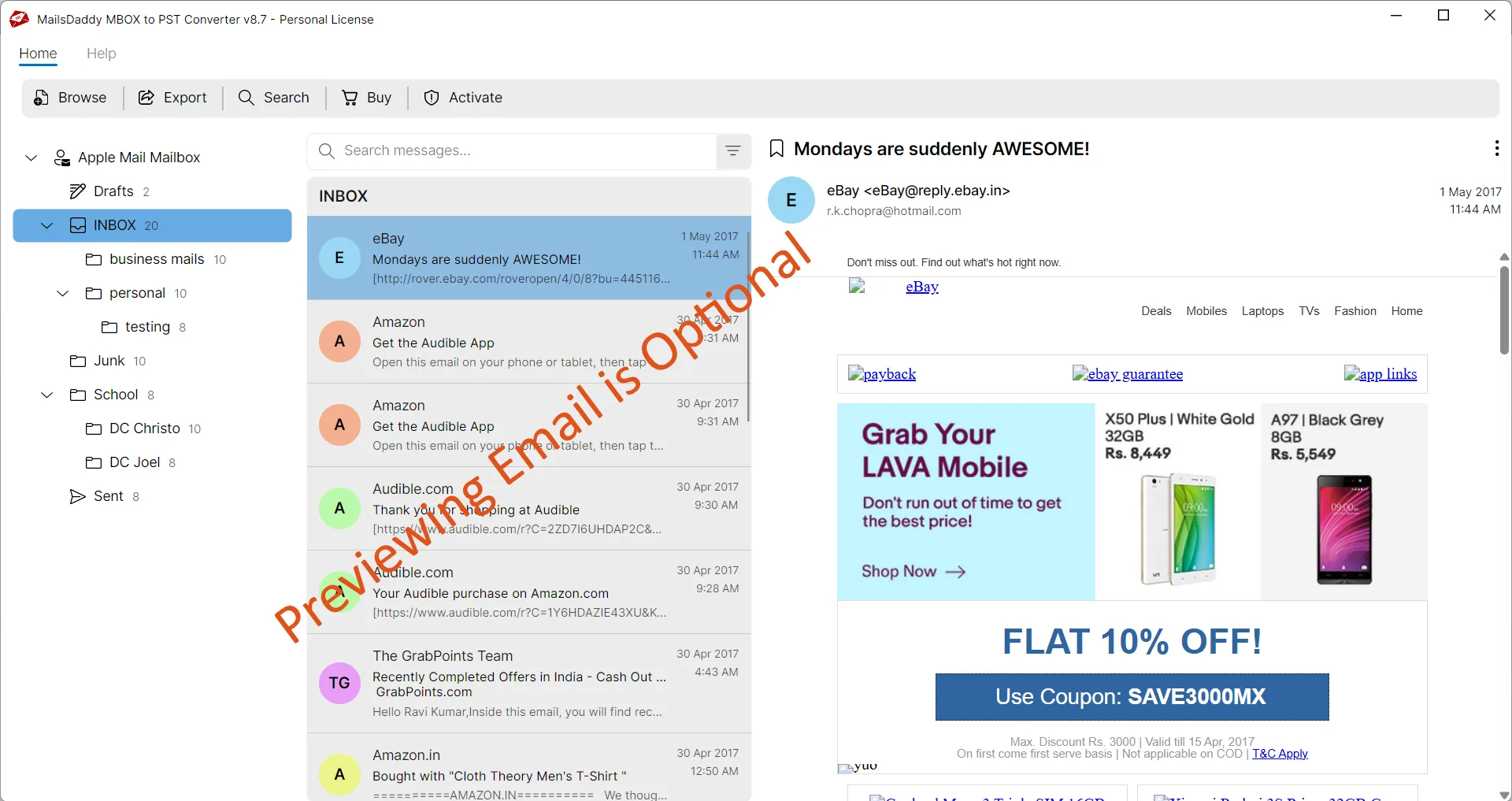 load apple mail mailbox