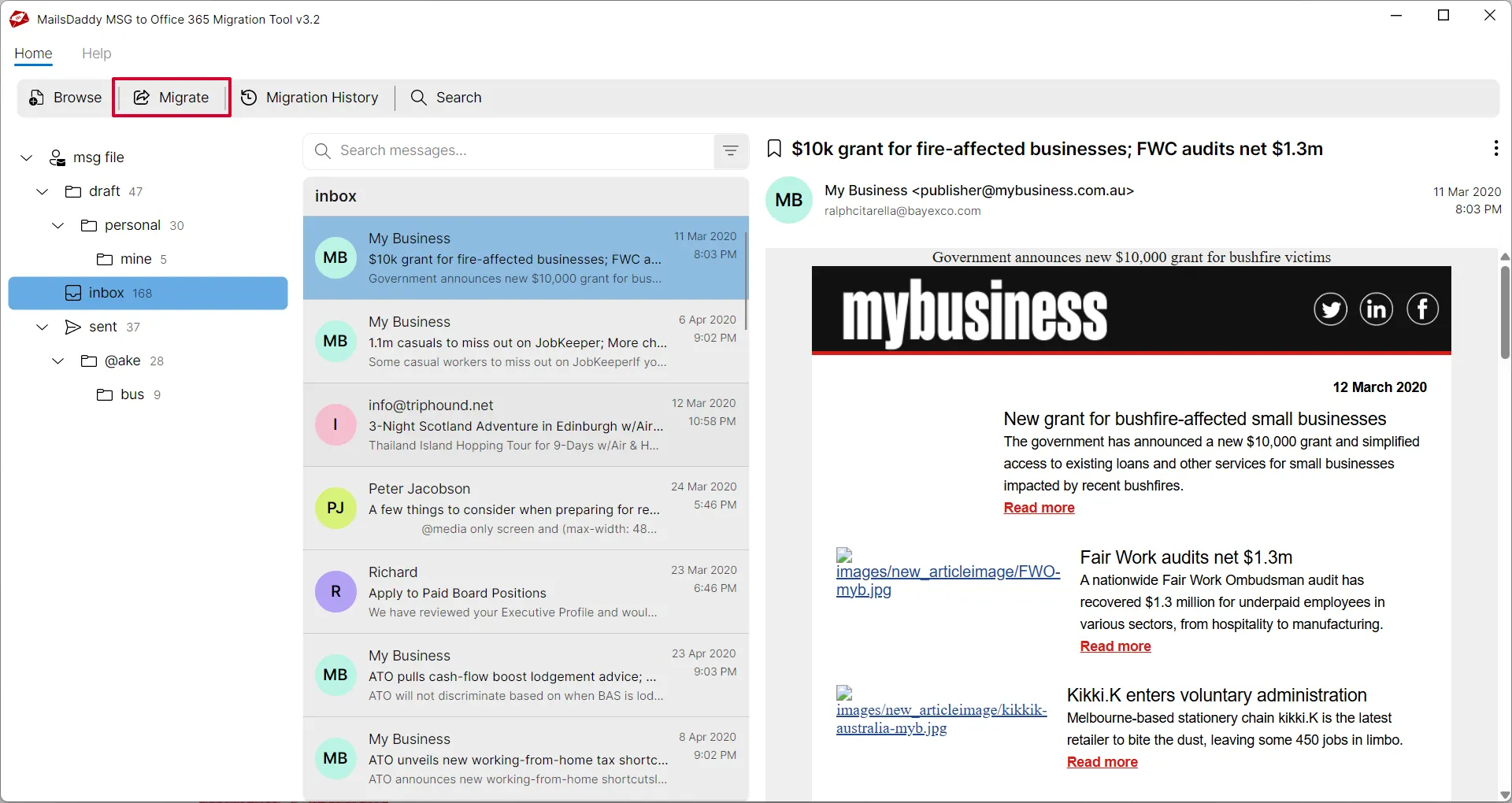 save selected emails