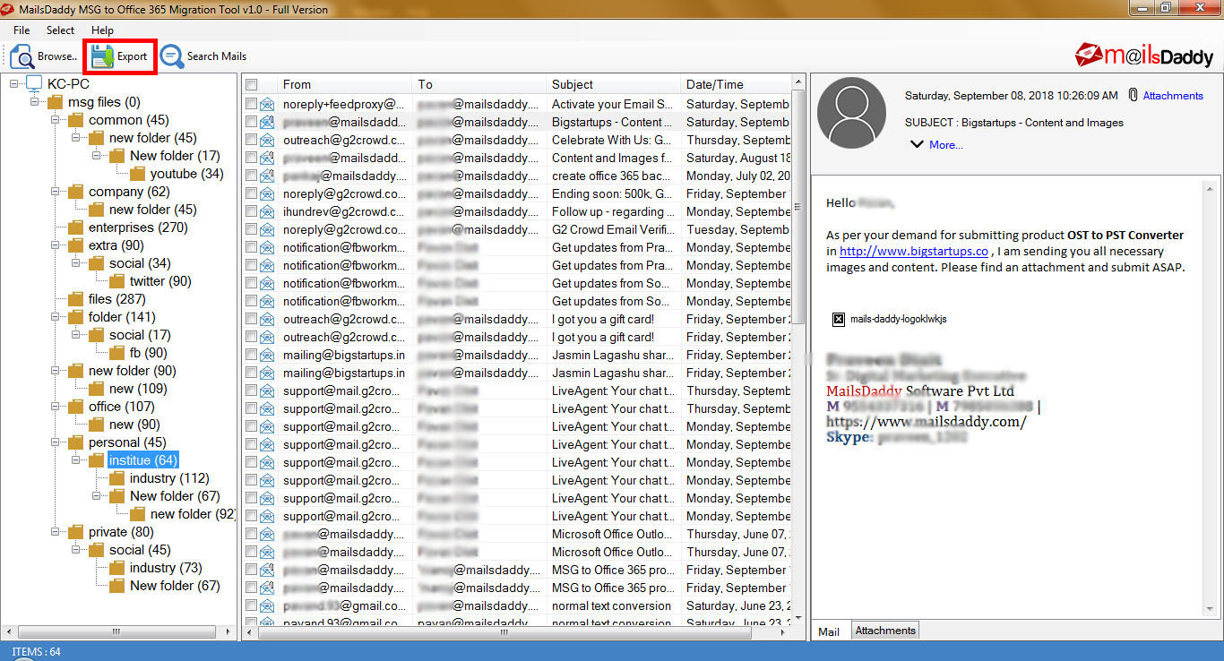 MailsDaddy MSG to Office 365 Migration Tool Screenshot