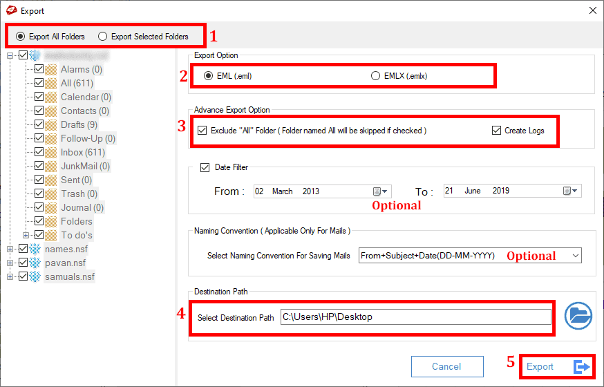 click on export