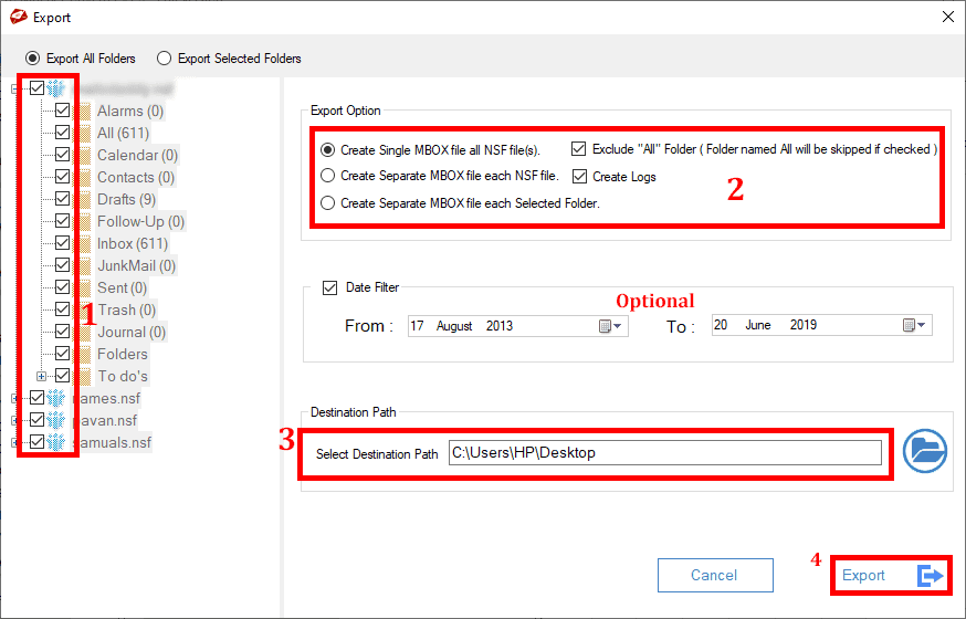 select all option and export