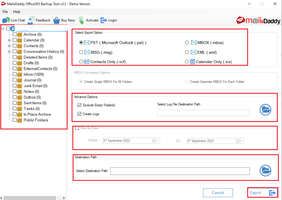 MailsDaddy Office 365 Backup Tool screenshot