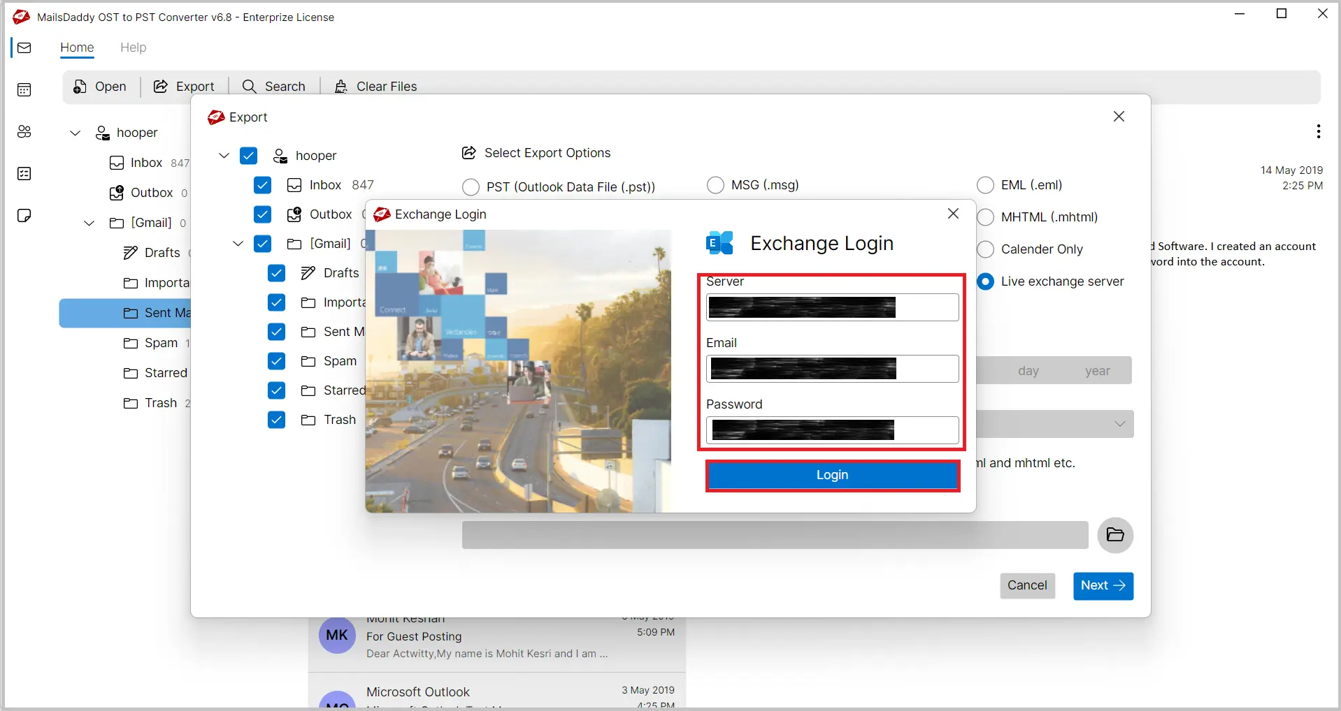 login to live exchange server