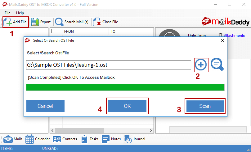 add and scan ost file