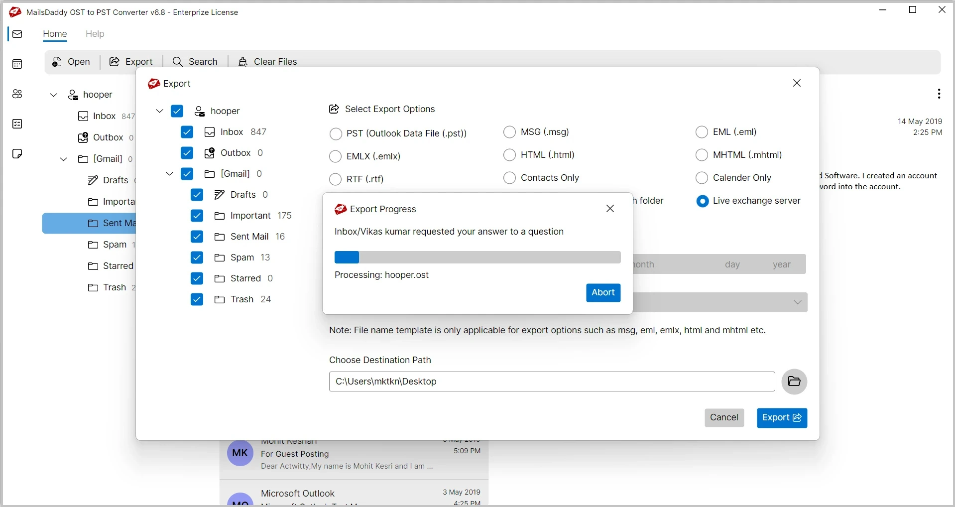 convert ost to live exchange server