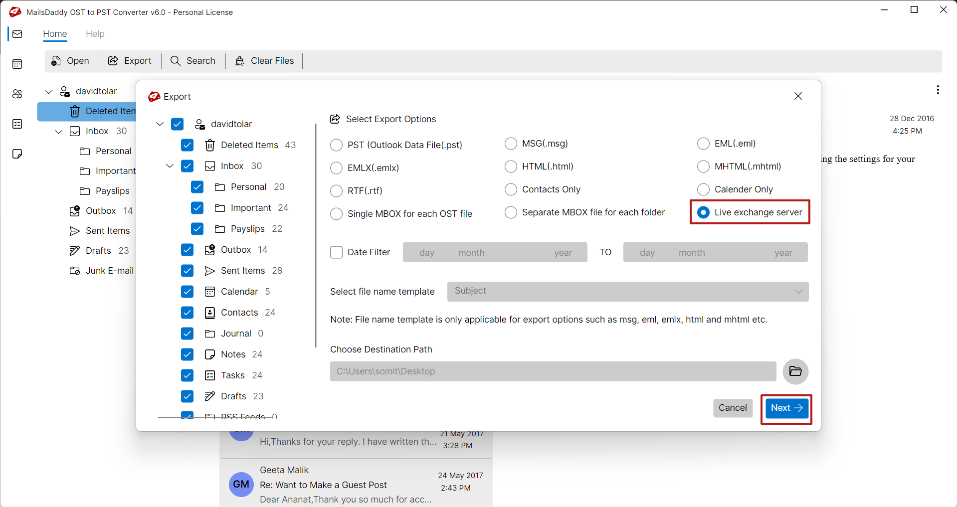 ost to exchange server