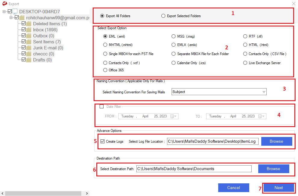 click on export