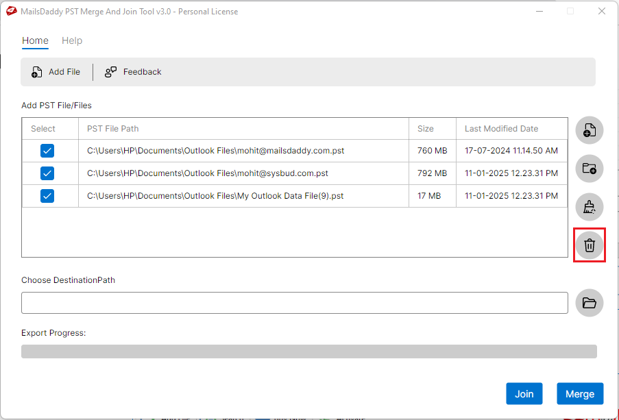 MailsDaddy PST Merge and Join Tool screenshot