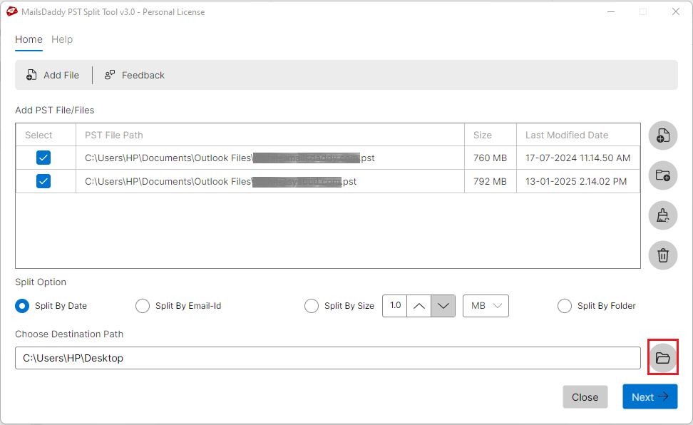 MailsDaddy PST Split Tool screenshot MailsDaddy PST Split Tool screenshot